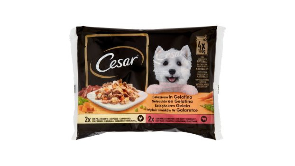 Cesar Cibo Umido Cane in Buste Selezione in Gelatina 4 x 100 g
