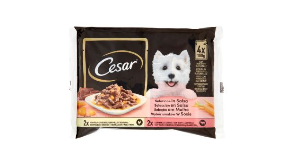 Cesar Cibo Umido Cane in Buste Selezione in Salsa 4 x 100 g