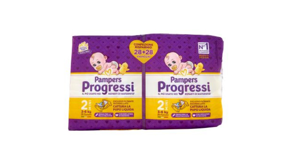 Pampers, Progressi taglia 2 mini (3-6 Kg) conf. 56 +