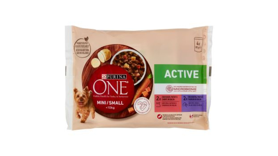 PURINA ONE Mini/Small Active Manzo e Anatra in Salsa 4 x 85 g