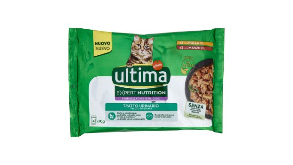 ultima Expert Nutrition Cat Sterilizzati Tratto Urinario con Pollo, con Manzo in Salsa 4 x 70 g