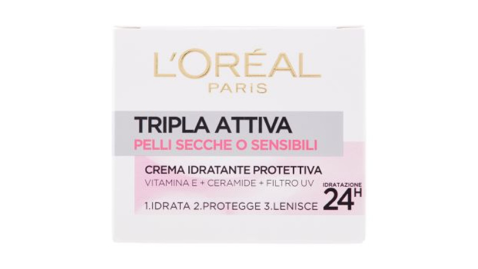 L'Oréal Paris Tripla Attiva Crema Idratante Protettiva per Pelli Secche o Sensibili