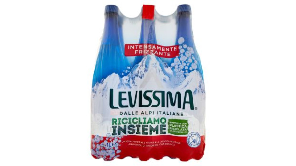6 ACQUA LEVISSIMA INTENSAMENTE FRIZZANTE BOTTIGLIA 30%VEGETALE, 1l x 6