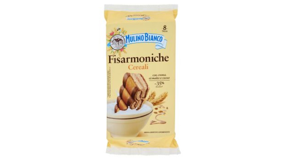 Mulino Bianco Fisarmoniche Merenda Con 8 Cereali E Crema Al Malto D'orzo E Cacao 8 Pezzi 264g