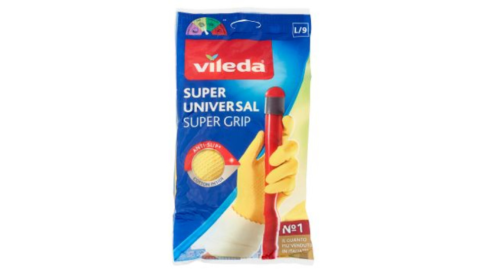 Vileda Guanti Casalinghi Super Universal In Lattice, Super Grip Antiscivolo, Taglia L