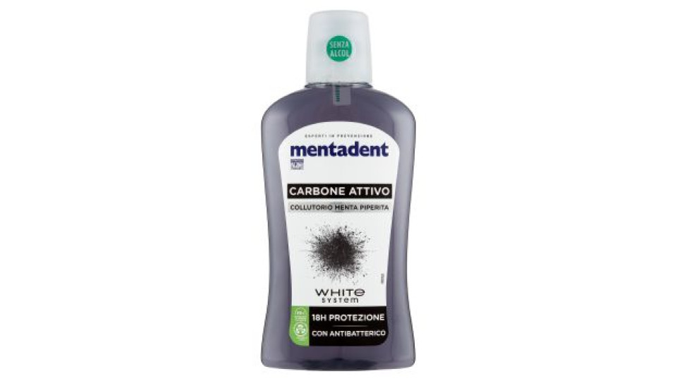 Mentadent Collutorio Menta Piperita Carbone Attivo White System 500 Ml