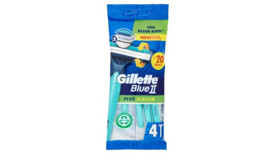Gillette Blue Ii Plus Slalom Rasoio Da Uomo Usa E Getta A 2 Lame Con Testina Oscillante, 8 Rasoi