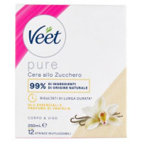 Veet Pure Cera Depilatoria Orientale A Caldo, 250 Ml Di Cera E 12 Strisce Riutilizzabili