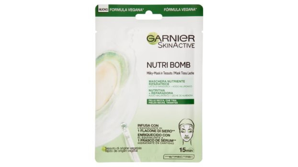 Garnier Maschera In Tessuto Nutriente Riparatrice Nutribomb, Pelli Molto Secche, Latte Di Mandorla