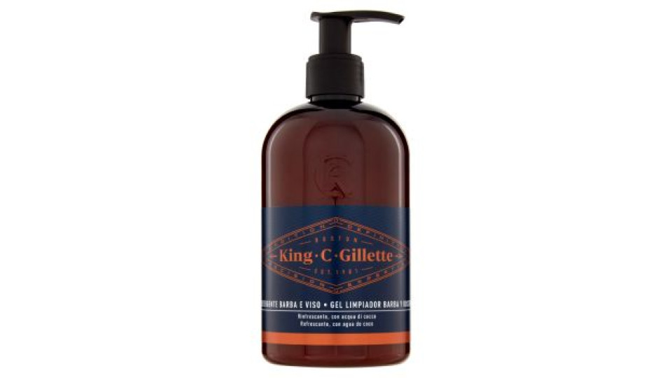 King C. Gillette Detergente Barba E Viso Con Acqua Di Cocco, Olio Di Argan E Olio Di Avocado 350 Ml