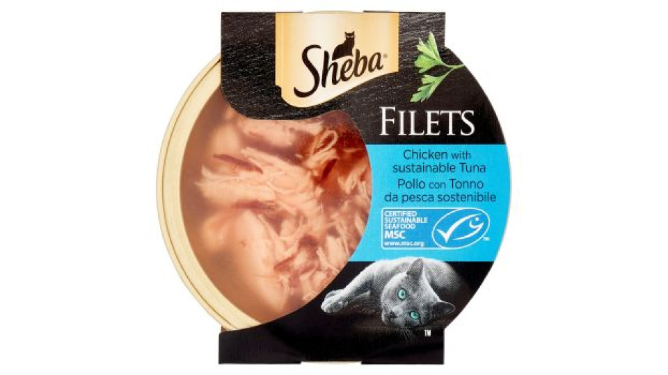Sheba Filets Cibo Umido Gatto Pollo Con Tonno Da Pesca Sostenibile 60 G