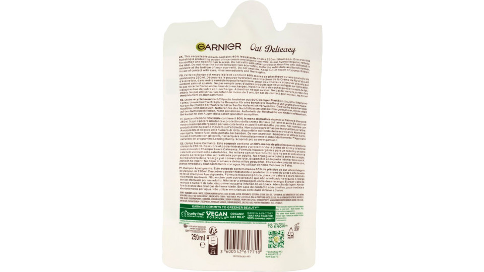 Garnier Ultra Dolce Delicatezza d'Avena Shampoo per Capelli Delicati