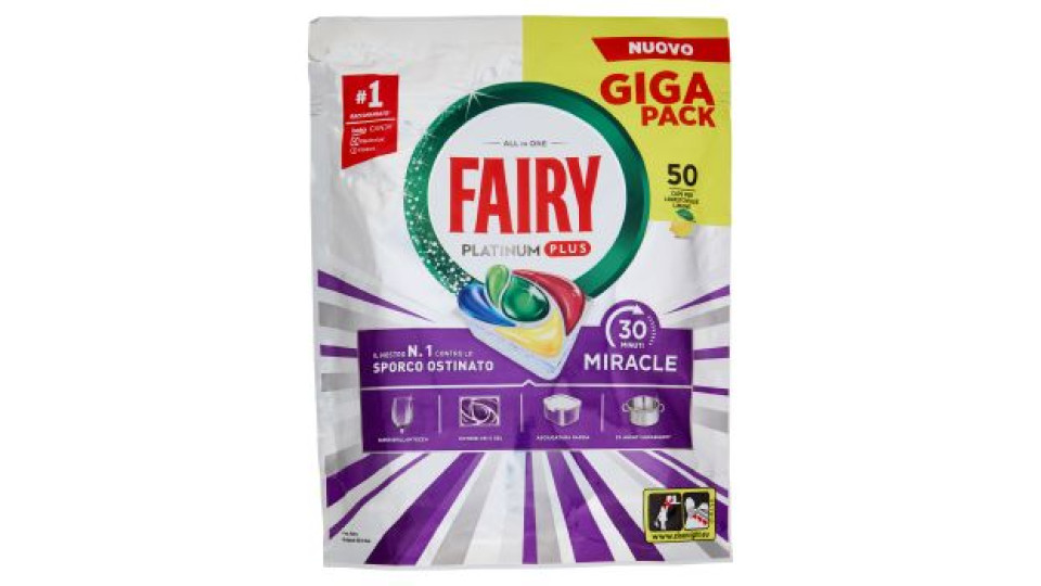 Fairy Platinum 60 Pastiglie Per Lavastoviglie, Detersivo in confezione da 60 Caps, Limone