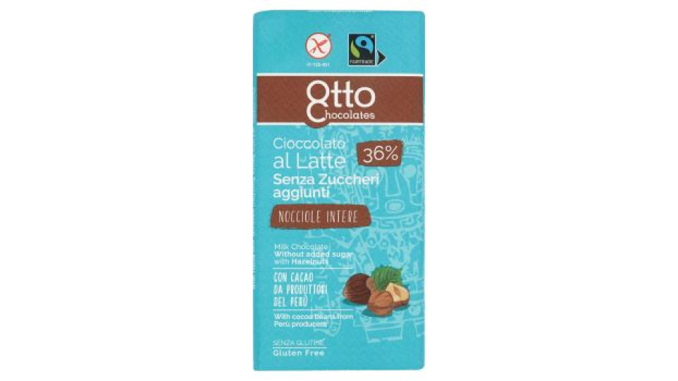 Otto Chocolates, cioccolato al latte nocciole intere senza zuccheri aggiunti