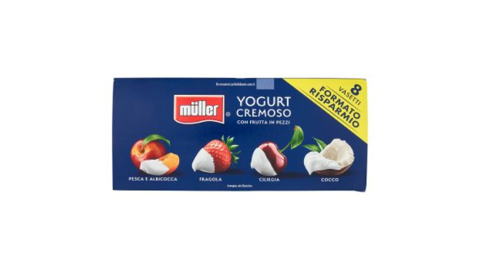 Müller Yogurt con frutta in pezzi Pesca&Albicocca / Fragola / Ciliegia / Cocco