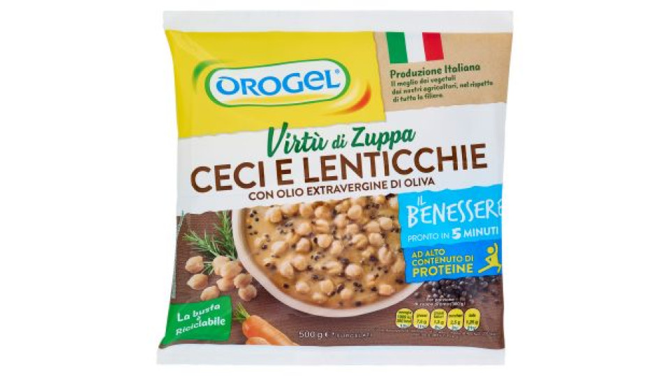 Orogel, Il Benessere virtù di zuppa ceci e lenticchie nere surgelate
