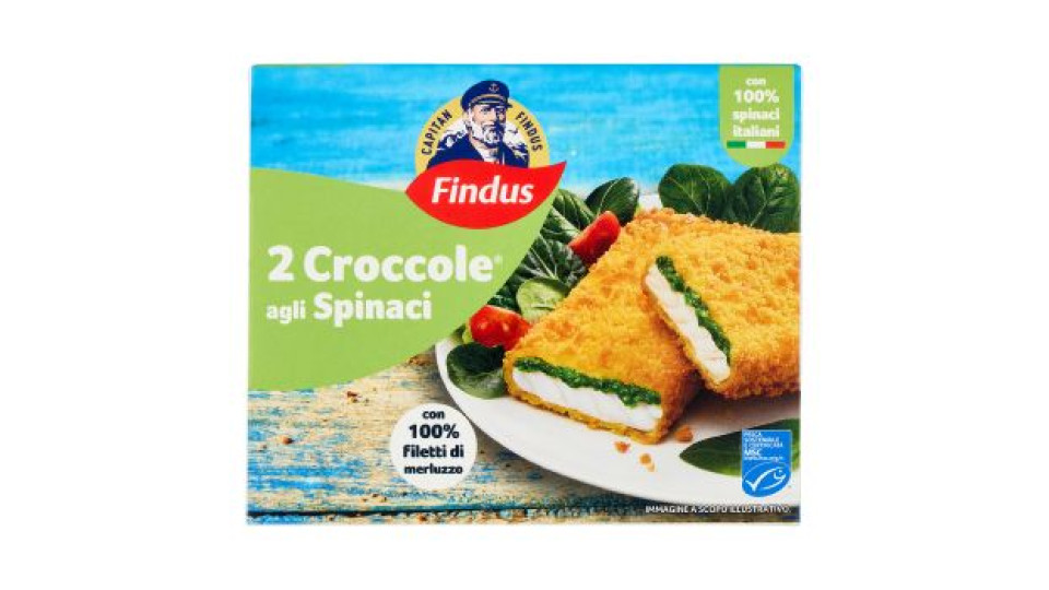 Capitan Findus 2 Croccole agli Spinaci con 100% Filetti di Merluzzo 200 g