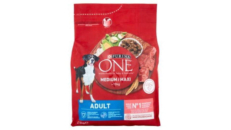 PURINA ONE MEDIUM/MAXI>10kg Cane Crocchette Adult Ricco in Manzo con Riso Sacco