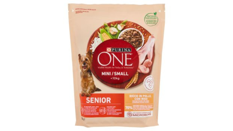 PURINA ONE MINI<10kg Cane Crocchette Senior 8+ Ricco in Pollo con Riso Sacco