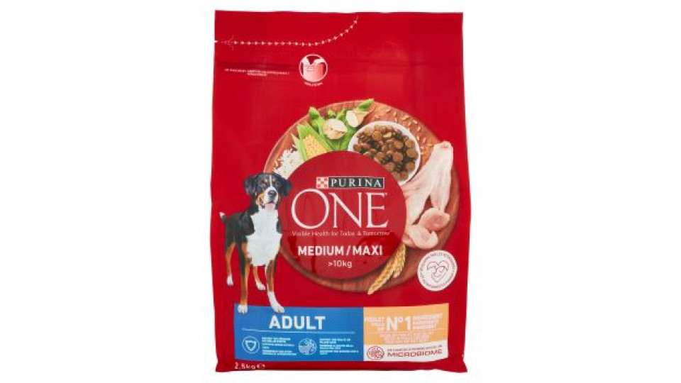 PURINA ONE MEDIUM/MAXI>10kg Cane Crocchette Adult Ricco in Pollo con Riso Sacco