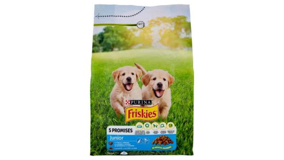 PURINA FRISKIES Cane Crocchette Junior con Pollo e l'aggiunta di Latte e Verdure
