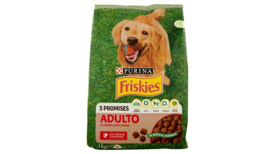 PURINA FRISKIES Cane Crocchette Adulto con manzo, cereali e l'aggiunta di verdure sacco