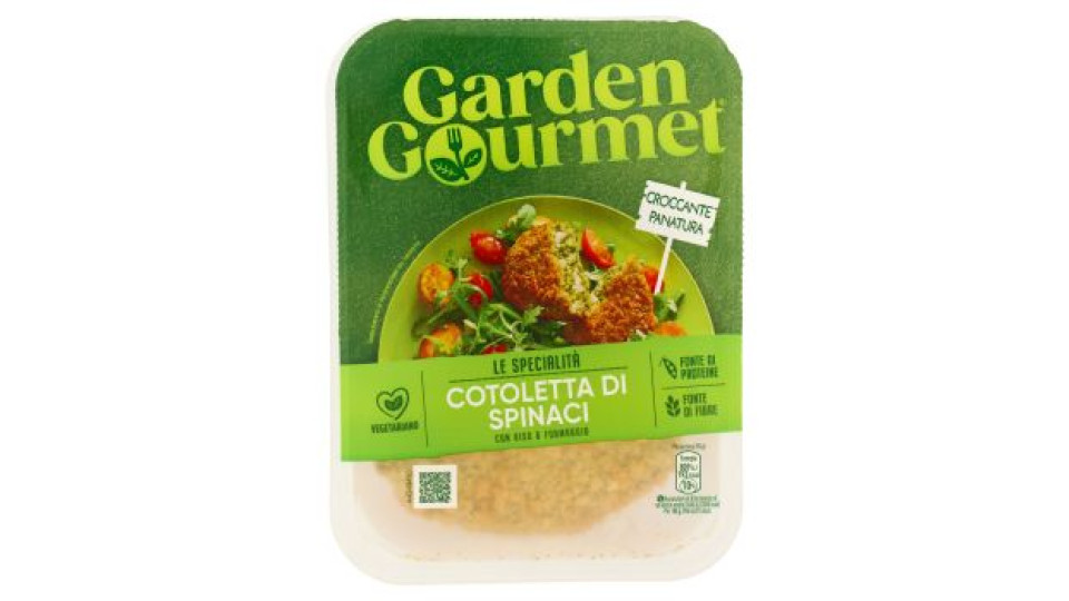 GARDEN GOURMET Cotoletta croccante vegetariana con spinaci riso e formaggio 180g (2 pezzi)