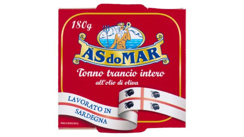 AsDoMar - Tonno Trancio Intero, all'Olio di Oliva, Pacco da  2X100 g, totale: