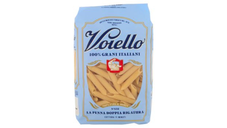 Voiello Pasta La Penna Doppia Rigatura N°152 grano Aureo 100% italiano Trafilata bronzo 500g