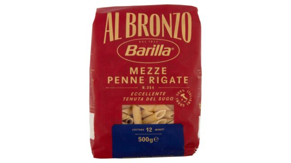 Barilla Al Bronzo Pasta Mezze Penne Rigate 500g