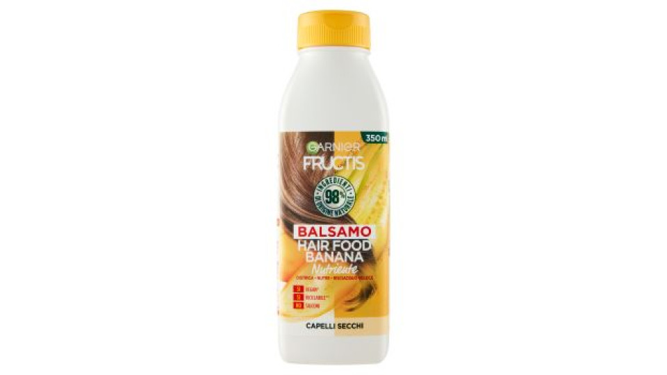 GARNIER Balsamo Nutriente Fructis Hair Food, Balsamo Nutriente alla Banana per Capelli Secchi, 350 ml, Confezione da 1