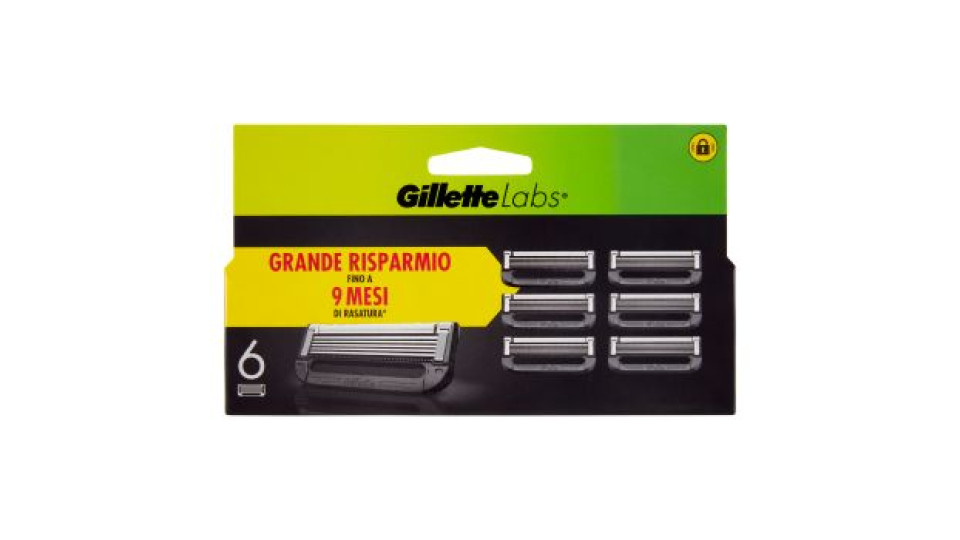 Gillette Lamette di Ricambio per Rasoio da Uomo Labs, 6 Ricariche