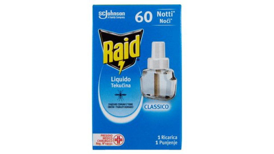 Raid Liquido Elettrico Ricarica, 60 Notti, Classica, 36 ml