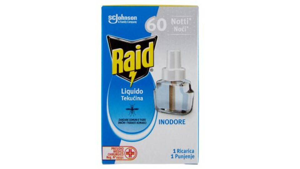 Raid Liquido Elettrico Ricarica, 60 Notti, Inodore, 36 ml