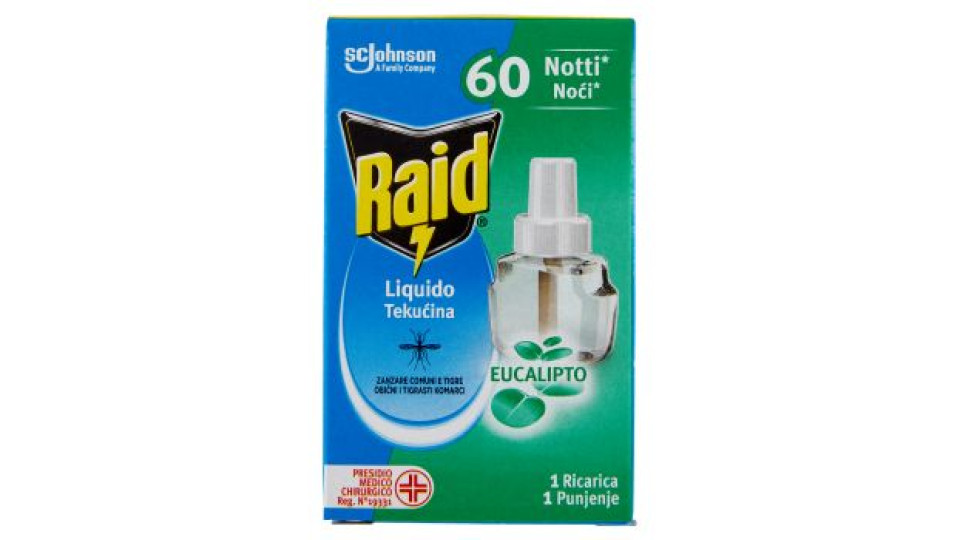 Raid Liquido Elettrico Ricarica, 60 Notti, Eucalipto, 36 ml