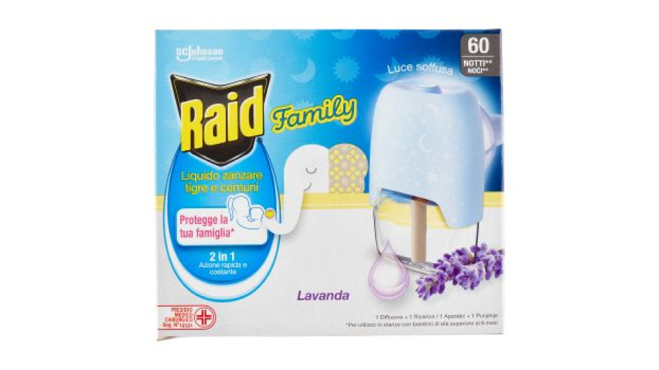 Raid Liquido Family Base e Ricarica, 60 Notti, Lavanda