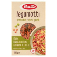 Barilla, Legumotti 100% farina di legumi lenticchie rosse e piselli lavorati in chicchi