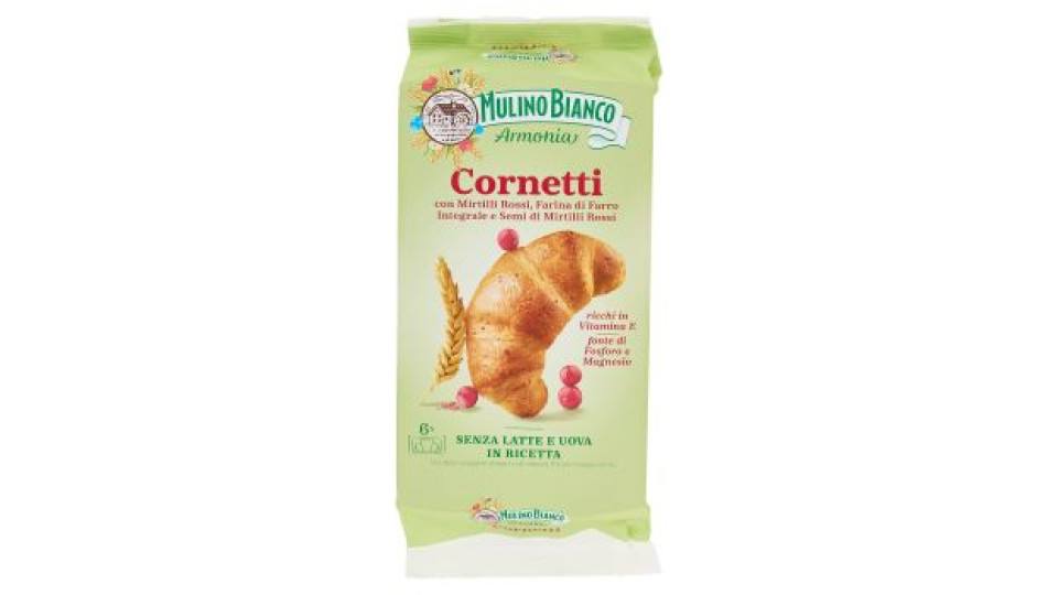 Mulino Bianco Cornetti Mirtilli Rossi, Farina di Farro Integrale e Semi di Mirtilli Rossi 6 pz 228 g