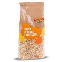 Zuppa di cereali e lenticchie secche