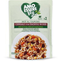 Mix di cereali con fagioli rossi e mix verdure al vapore