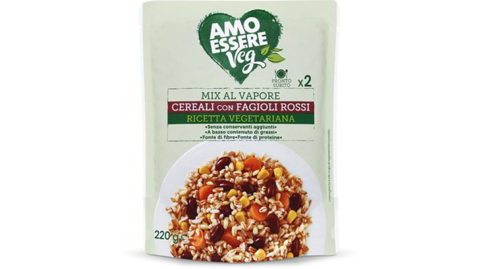 Mix di cereali con fagioli rossi e mix verdure al vapore