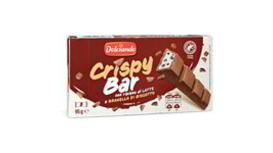 Barretta crispy bar con ripieno al latte e granella di biscotto