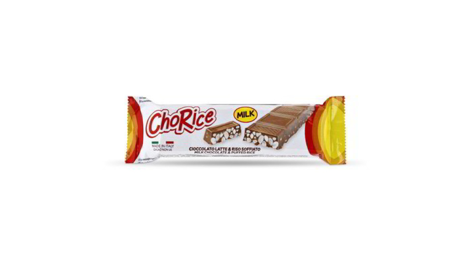 Barretta con cioccolato al latte e riso soffiato