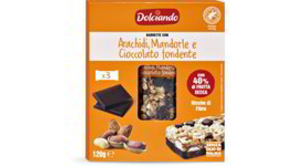 Barrette con arachidi, mandorle e cioccolato fondente