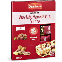 Barrette con arachidi, mandorle e frutta