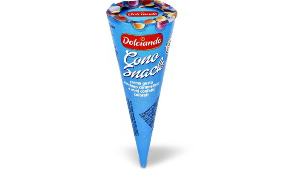 Mini cono snack allo zucchero caramellato e mini confetti colorati