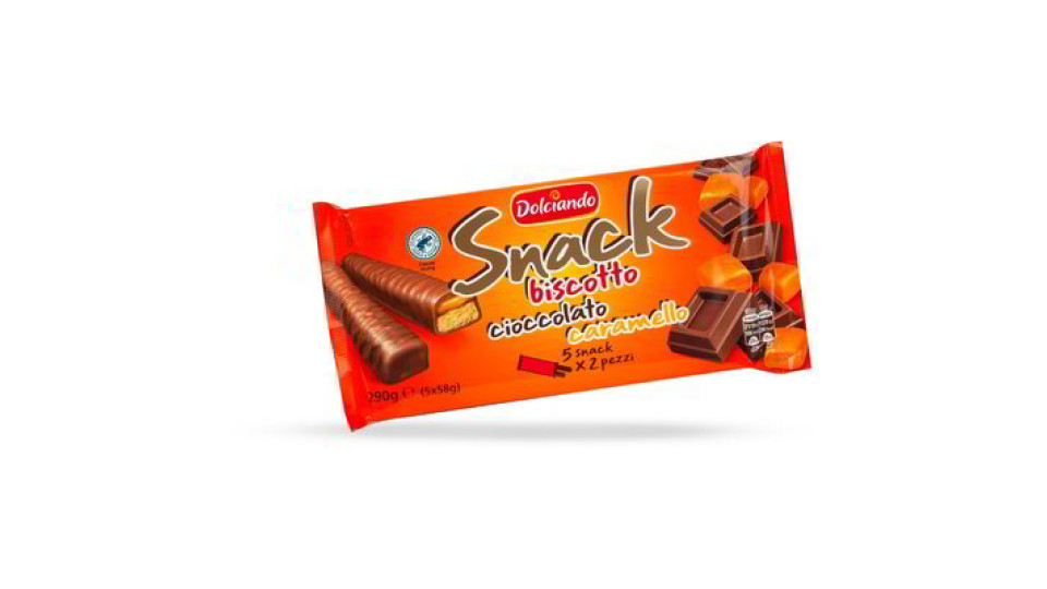 Snack biscotto cioccolato e caramello