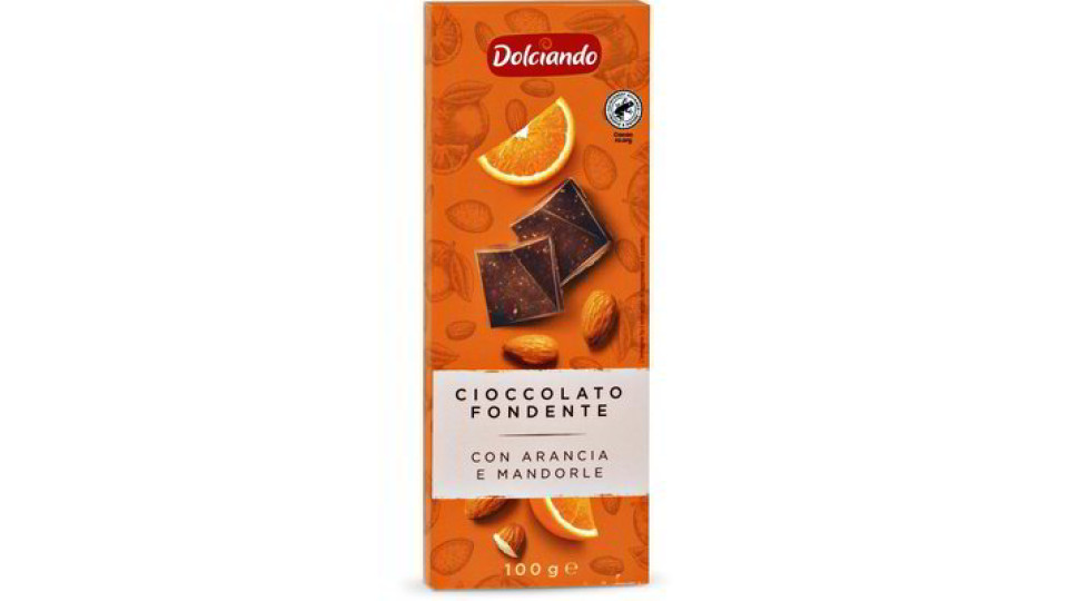 Tavoletta cioccolato fondente con arancia e mandorle