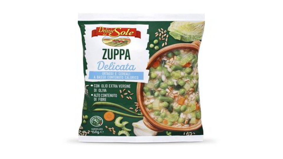 Zuppa delicata di ortaggi e cereali surgelata