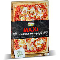 Pizza maxi con prosciutto cotto e funghi surgelata